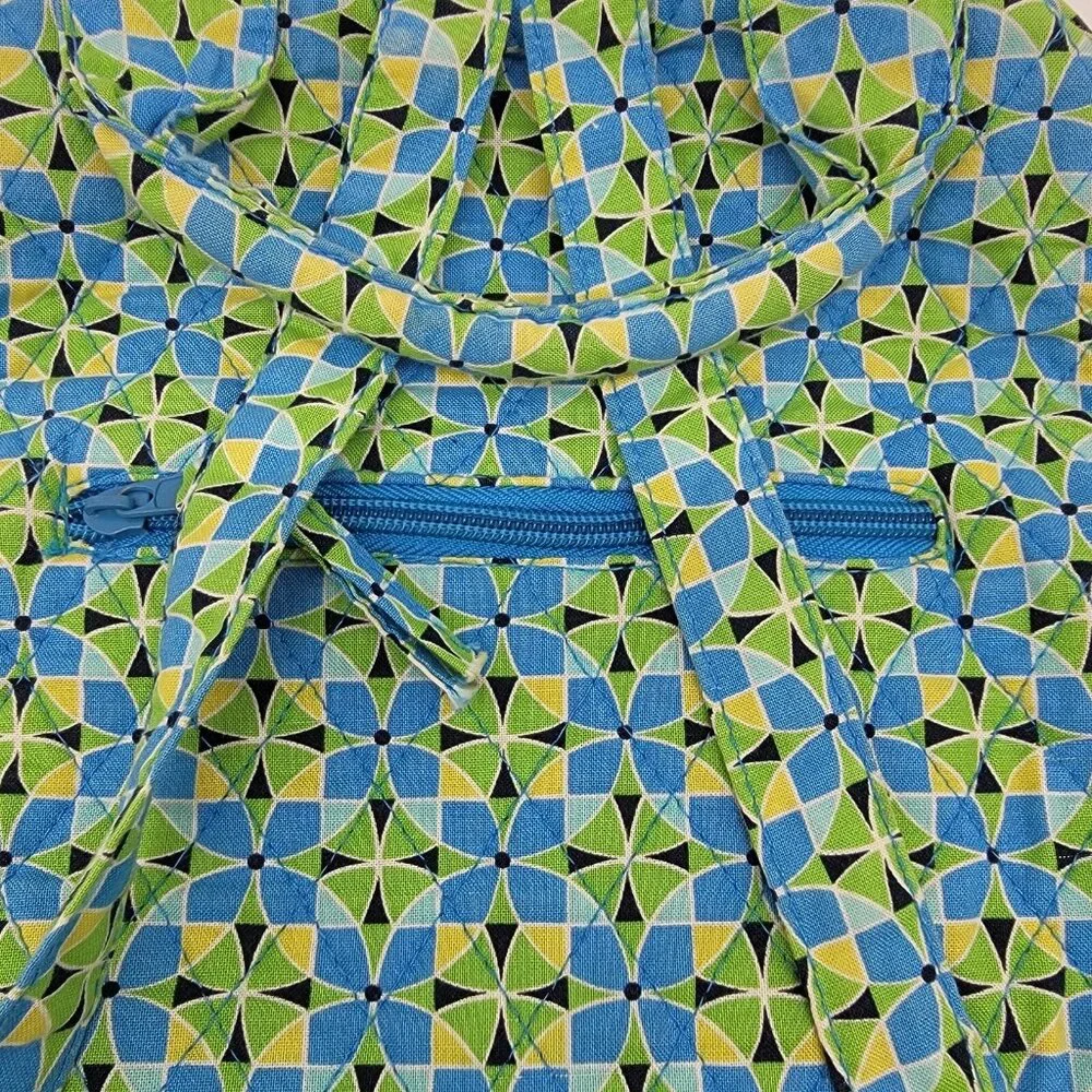 Floral 100% Cotton Backpack Daisy Blue Green Attached Matching Wallet‎